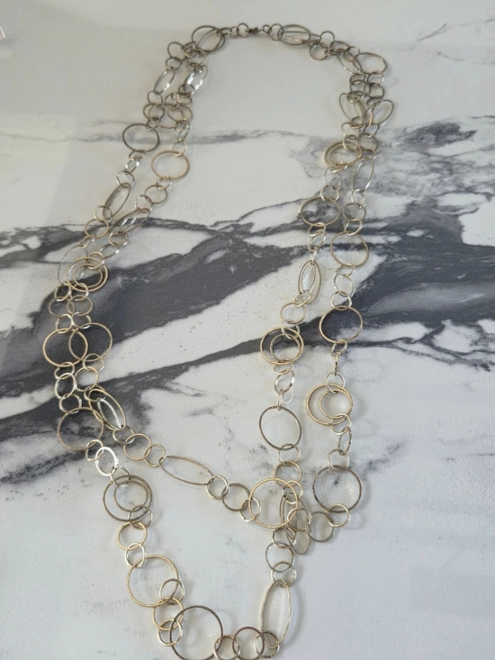 Mixed-Metal Interlocking Circles Long Link Station Statement Necklace